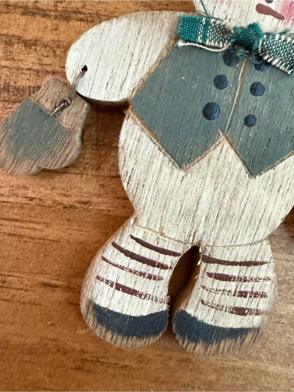 Rustic Snowman Hanging Ornament - Cream and Teal Holiday Decor